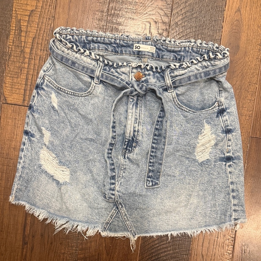SO Light Blue Denim Skirt with Tie Waist